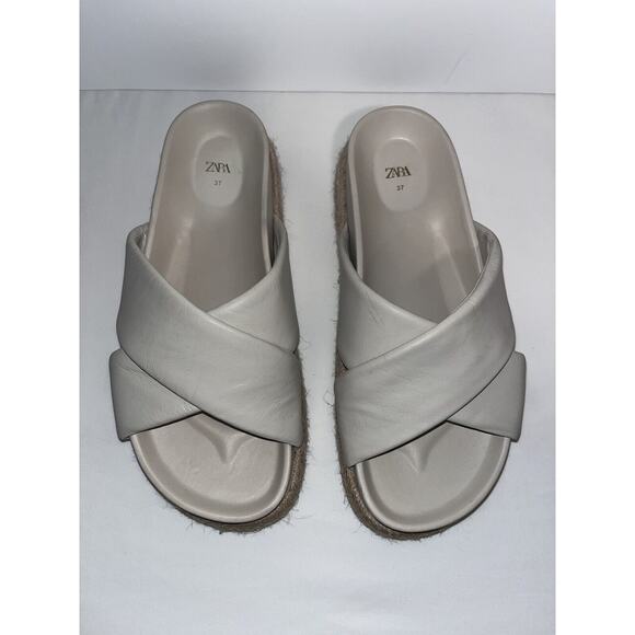 Zara 6.5 Taupe Cross Slide Sandals - Picture 2 of 7